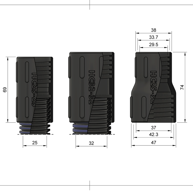 HC - ESD TPU coupler for DUST-HESD vacuum hose